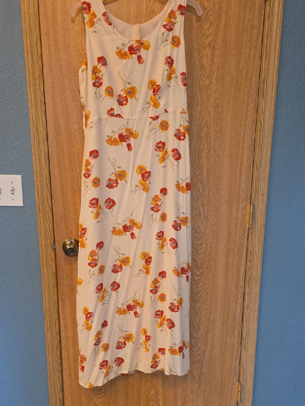 Eddie Bauer Cream Maxi Dress with Red and Yellow Floral Print